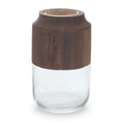 9" Brown And Clear Glass Round Table Vase With Wood