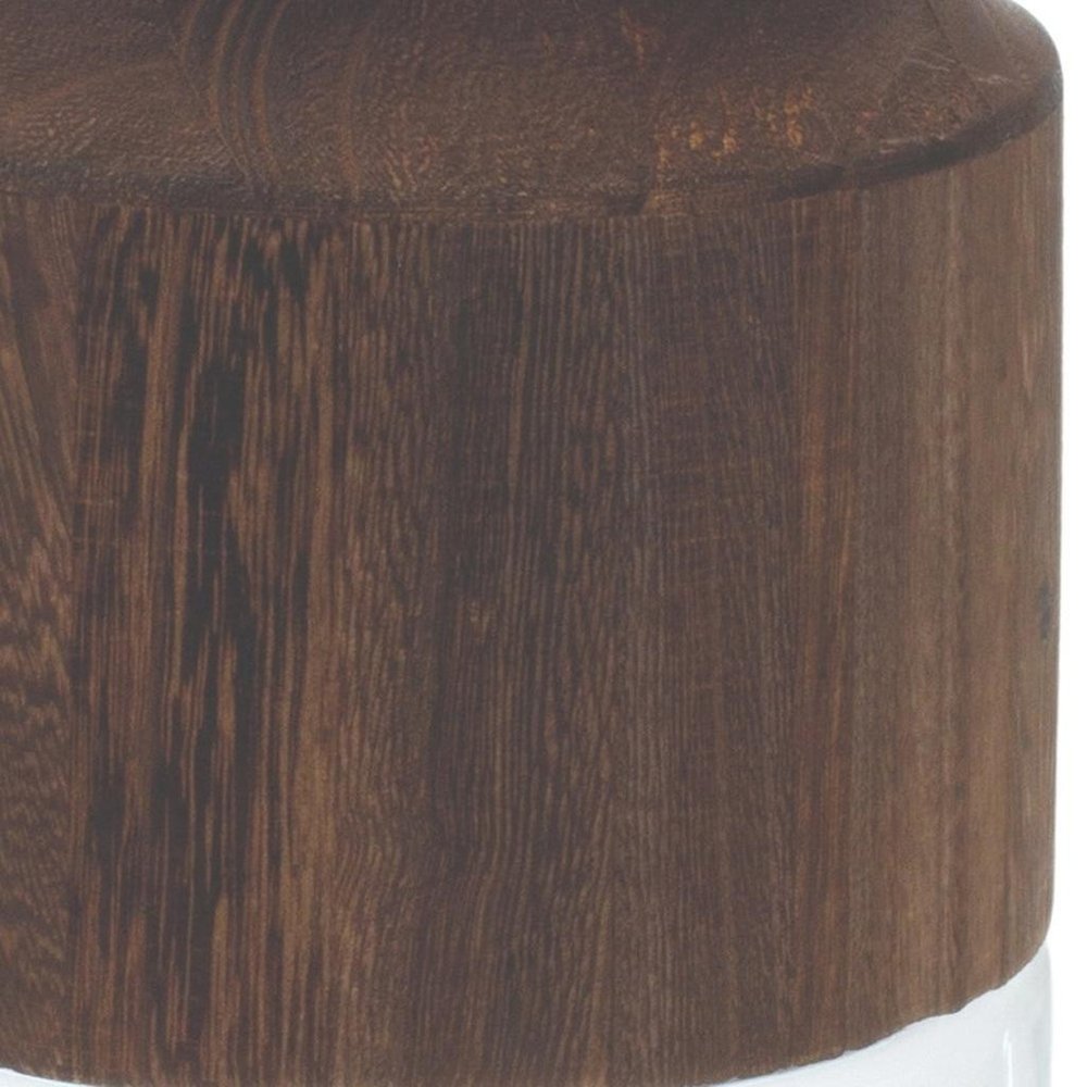 9" Brown And Clear Glass Round Table Vase With Wood