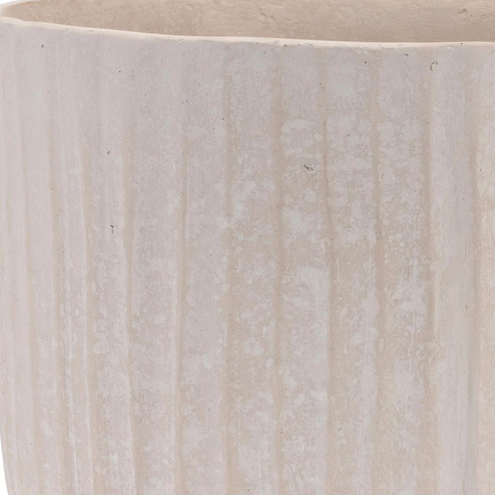 8" Beige Recycled Paper Textured Lines Urn Table Vase