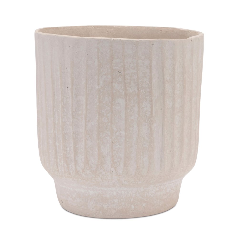 8" Beige Recycled Paper Textured Lines Urn Table Vase