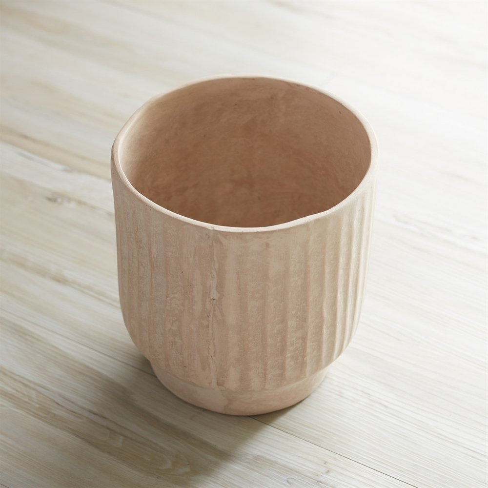 8" Beige Recycled Paper Textured Lines Urn Table Vase