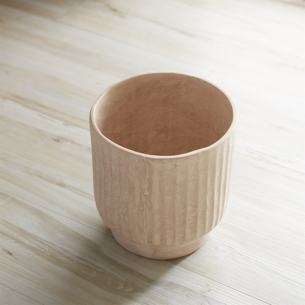 8" Beige Recycled Paper Textured Lines Urn Table Vase