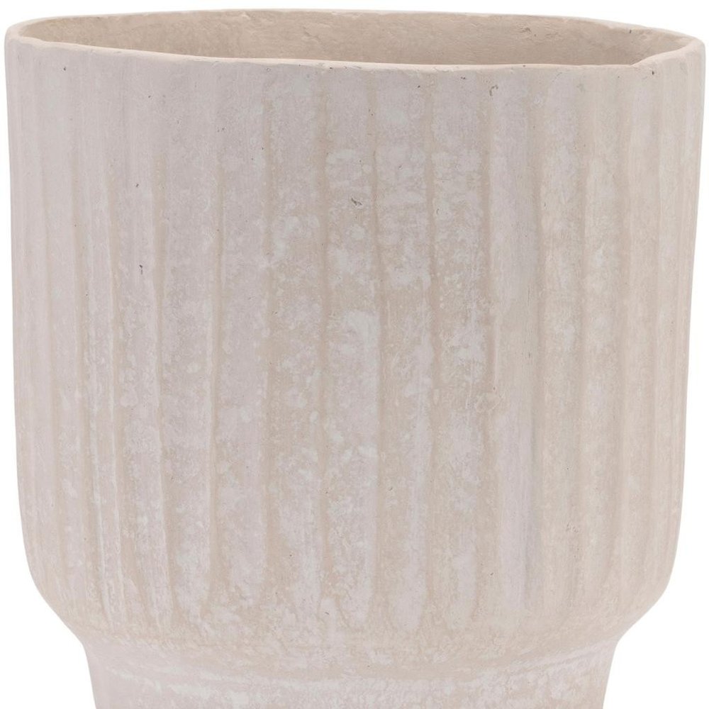 8" Beige Recycled Paper Textured Lines Urn Table Vase