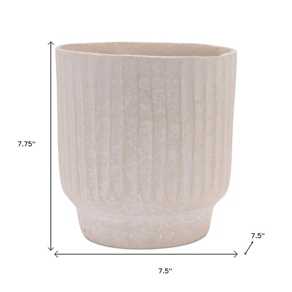 8" Beige Recycled Paper Textured Lines Urn Table Vase