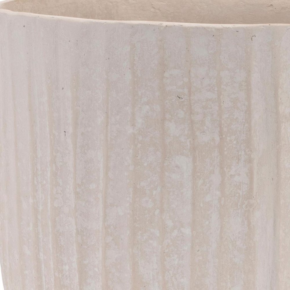8" Beige Recycled Paper Textured Lines Urn Table Vase
