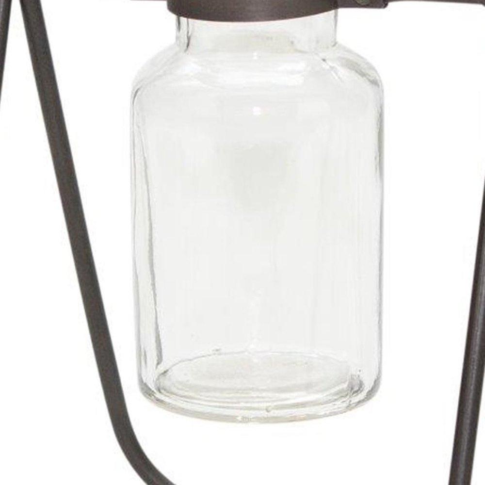 Set of Two Clear And Brown Glass And Metal Round Table Vases