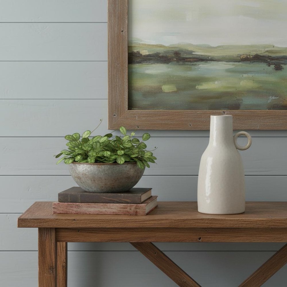 11" Gray And White Ceramic Round Table Vase