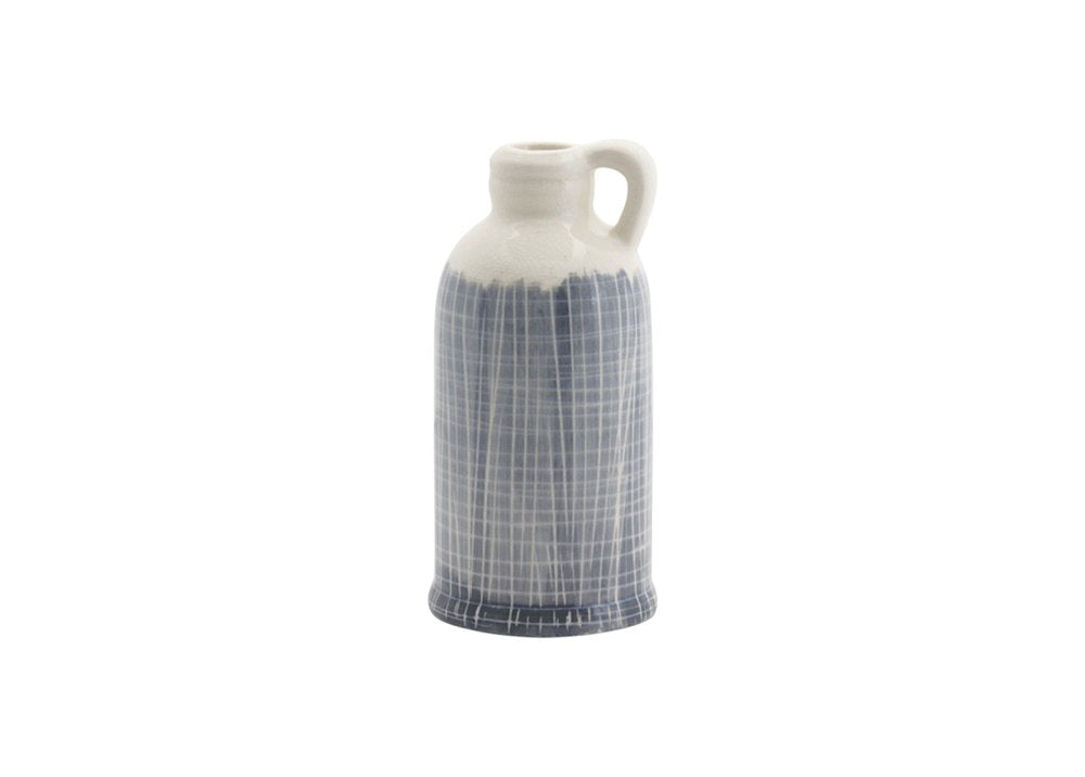 Set of Three Off White And Blue Clay Checkered Jug Vases
