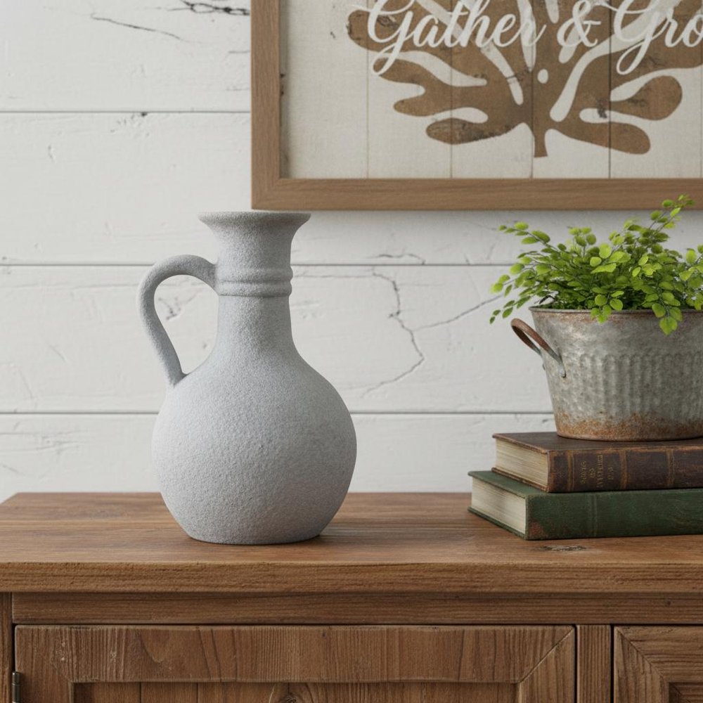 9" Gray Resin Round Pitcher Vase