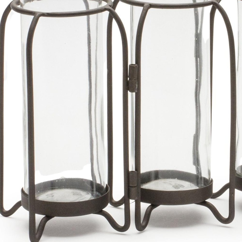 8" Black And Clear Glass And Metal Triple Test Tube Table Vase