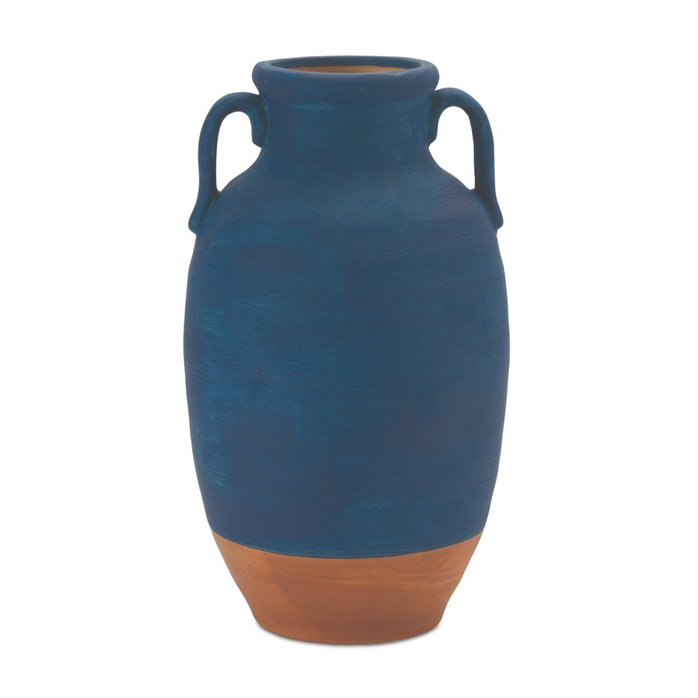 11" Blue And Terra Cotta Ceramic Urn Vase