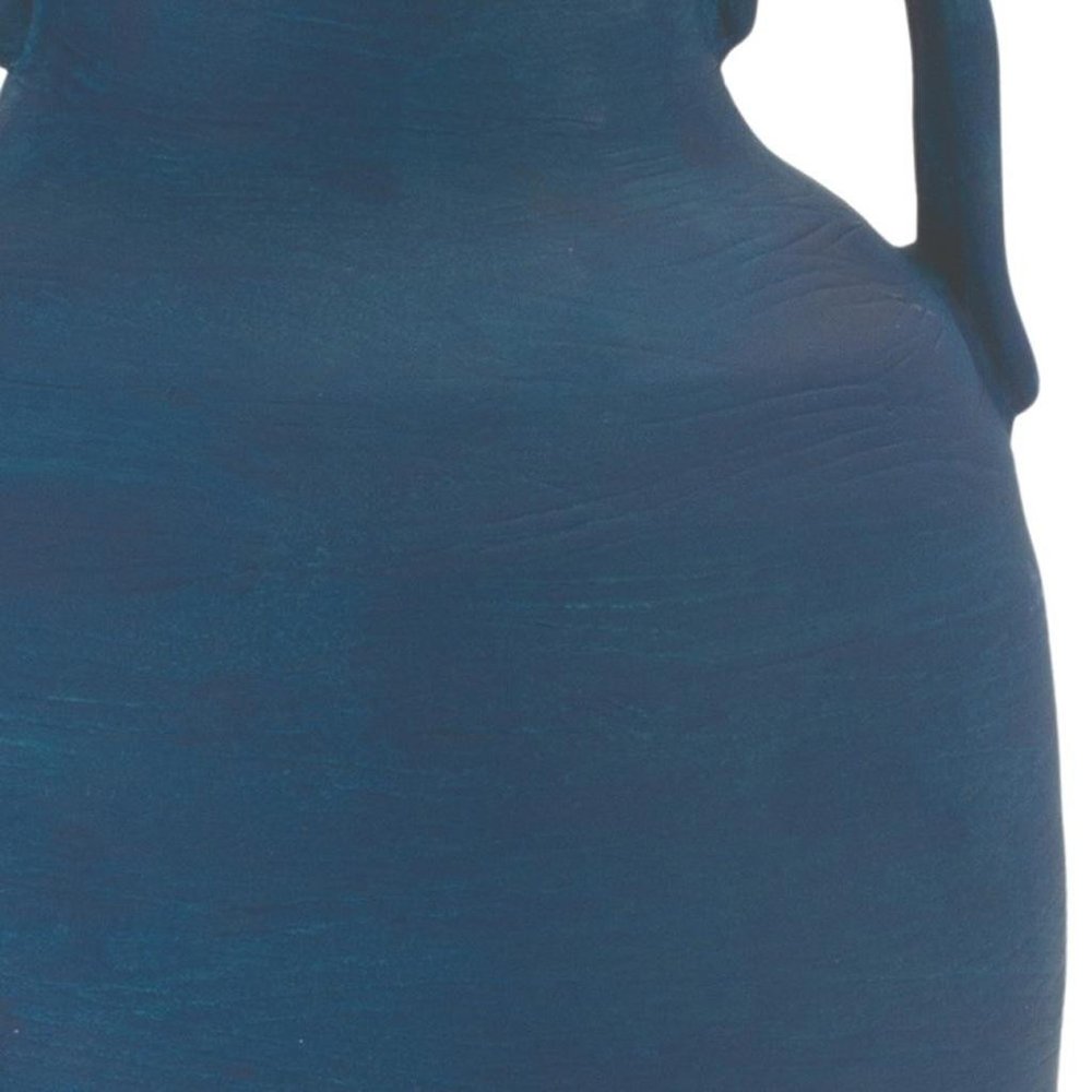 11" Blue And Terra Cotta Ceramic Urn Vase