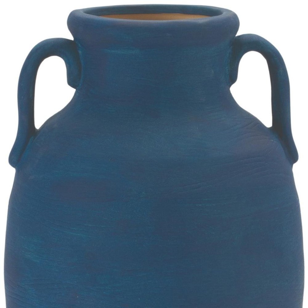 11" Blue And Terra Cotta Ceramic Urn Vase