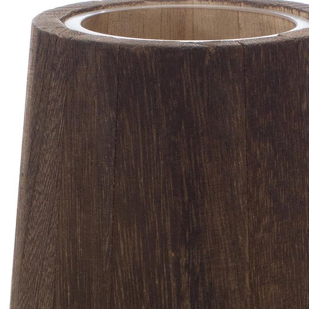 Set of Two Brown And Clear Glass Tapered Table Vases With Wood