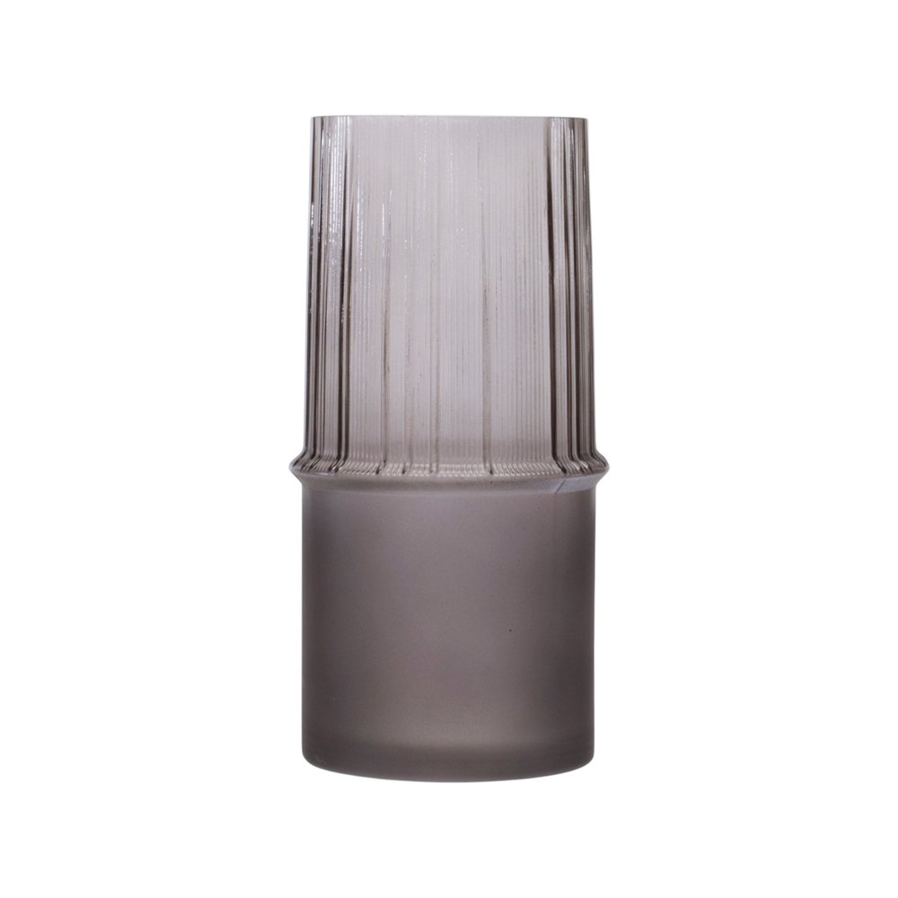Set of Two Gray Glass Cylinder Table Vases