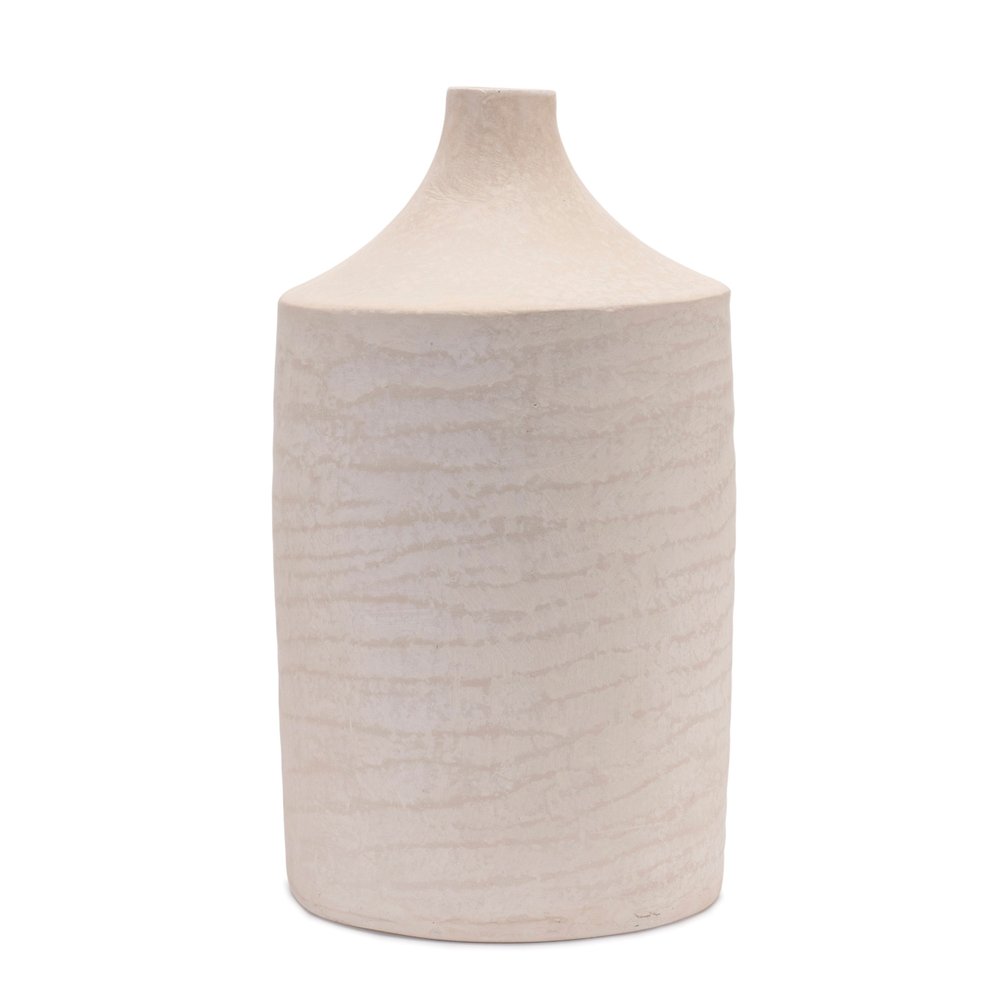18" Beige Recycled Paper Cylinder Jug Floor Vase