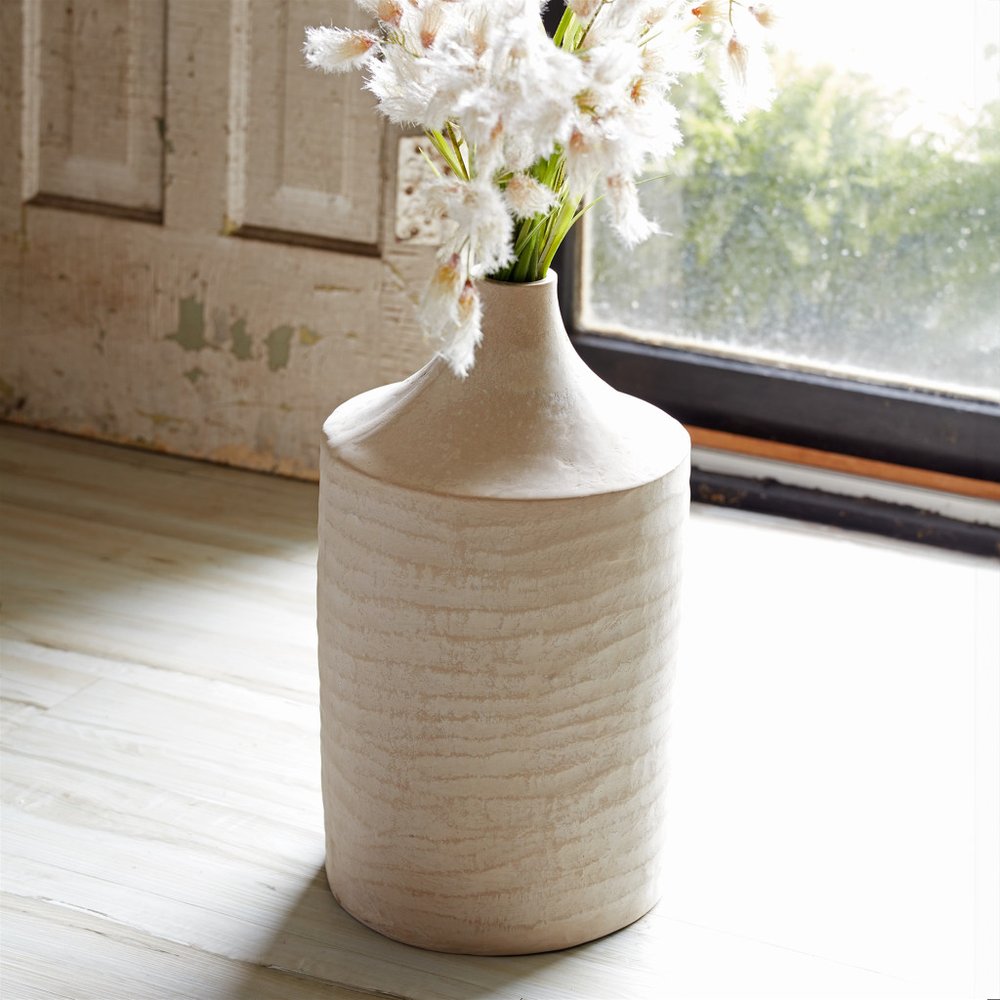 18" Beige Recycled Paper Cylinder Jug Floor Vase