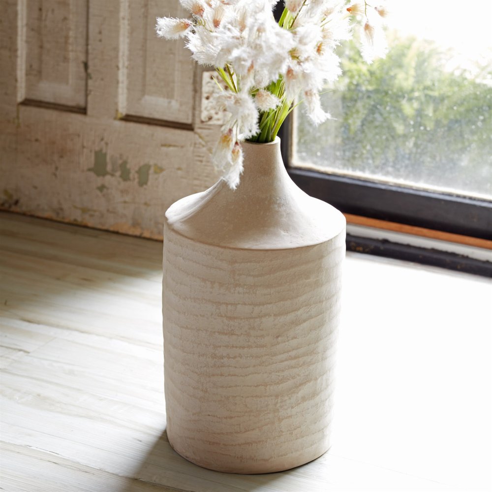 18" Beige Recycled Paper Cylinder Jug Floor Vase