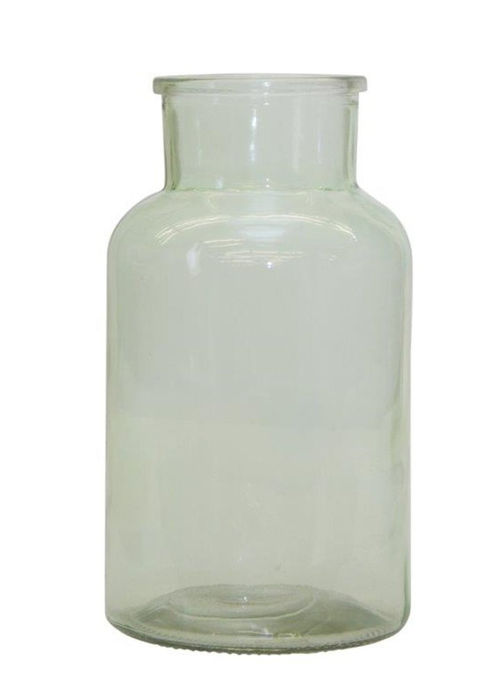 10" Green Glass Cylindrical Table Vase