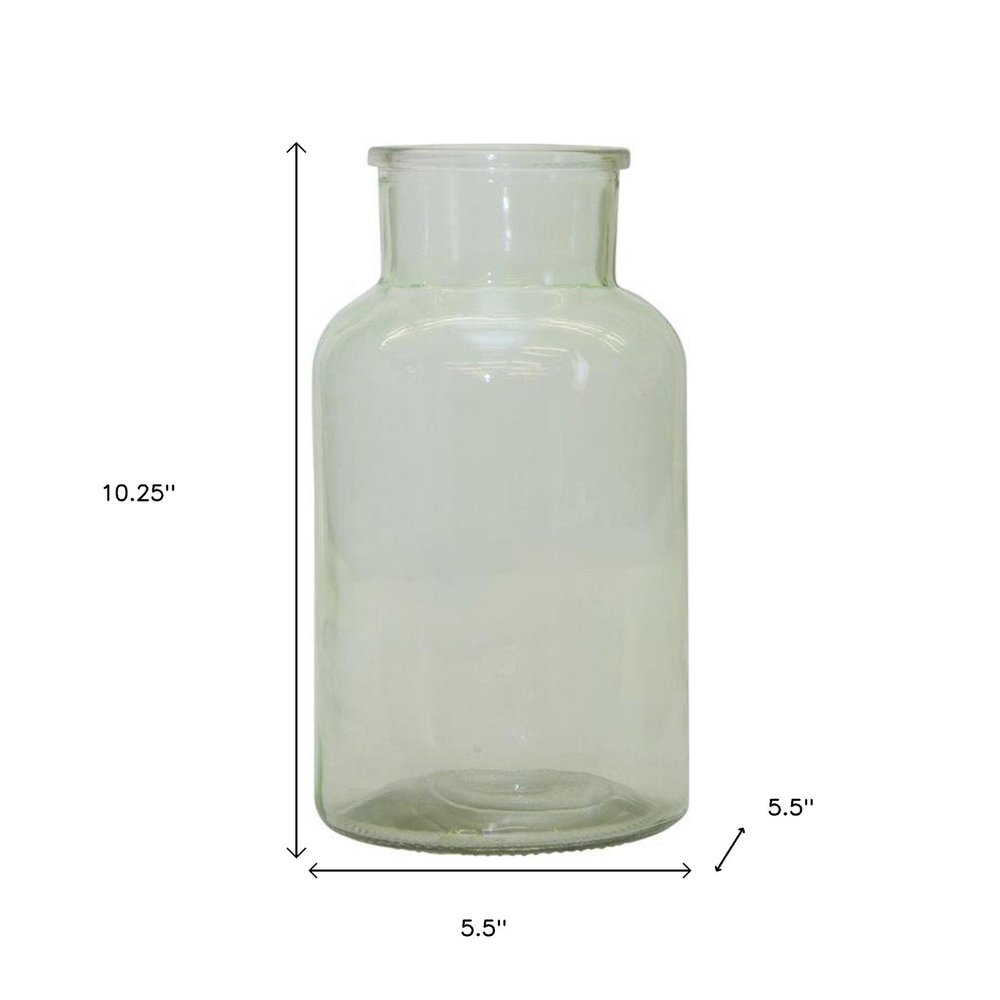 10" Green Glass Cylindrical Table Vase