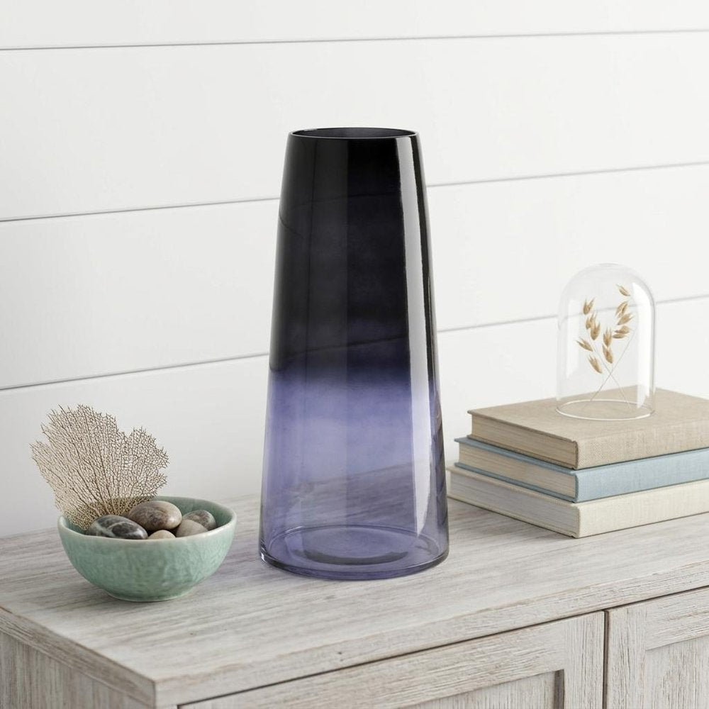13" Blue Ombre Glass Tapered Table Vase