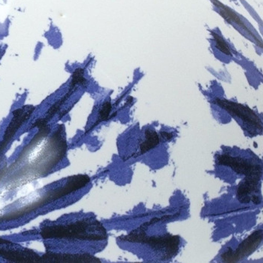 11" White And Blue Geometric Medallion Ceramic Urn Vase