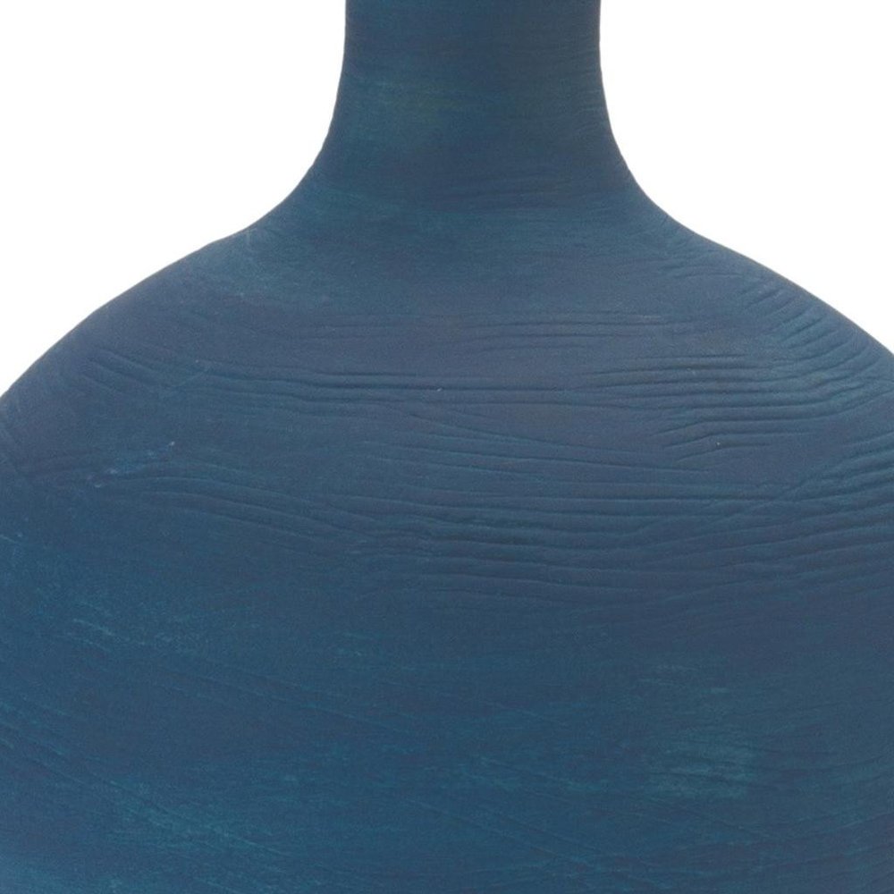 9" Blue And Terra Cotta Ceramic Round Urn
