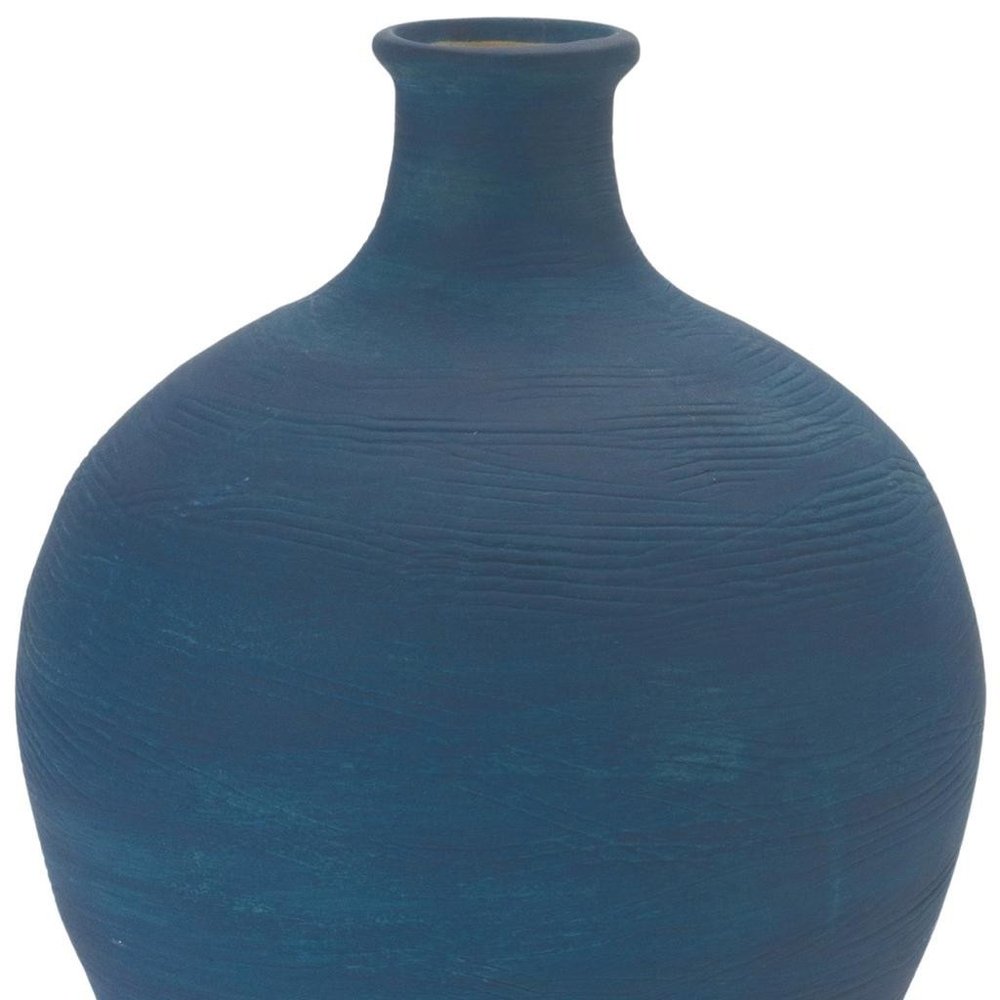 9" Blue And Terra Cotta Ceramic Round Urn