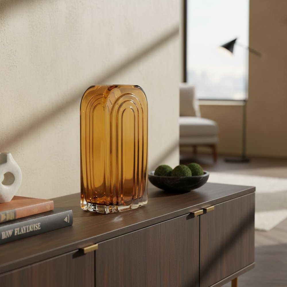 10" Amber Glass Table Vase