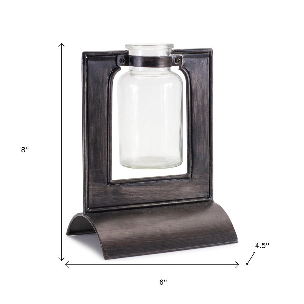 8" Black Metal Round Table Vase