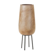 15" Natural Wood And Metal Cylinder Floor Vase