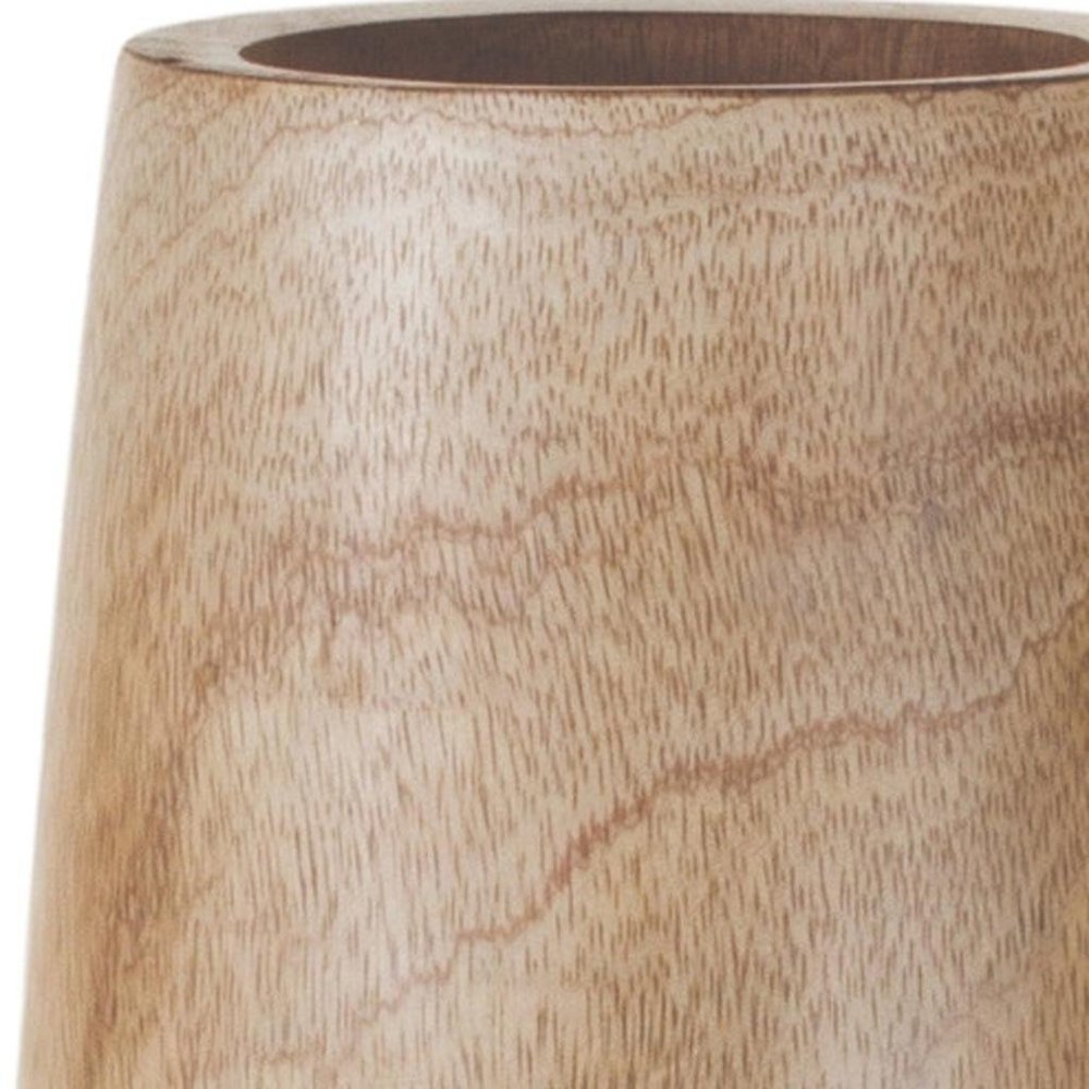 15" Natural Wood And Metal Cylinder Floor Vase