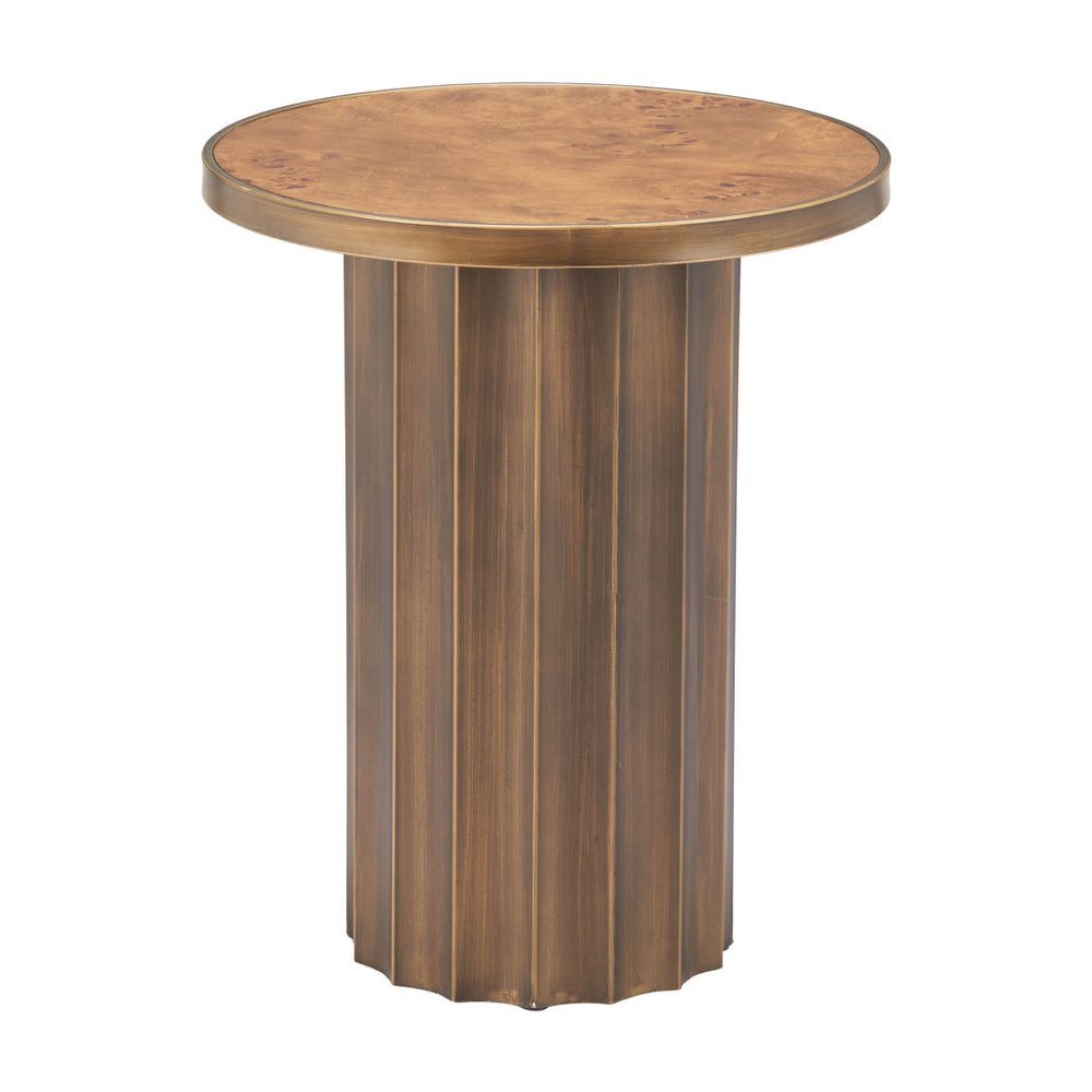 22" Brown Steel Round Pedestal End Table
