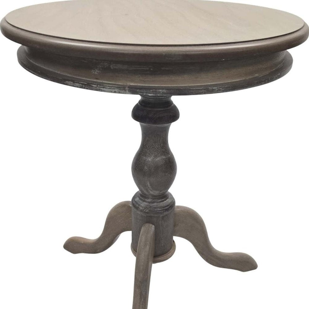 25" Natural Solid Wood Round Pedestal End Table