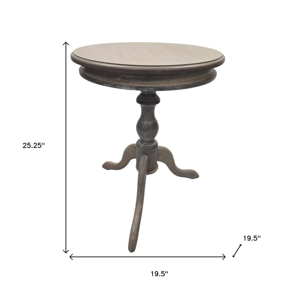 25" Natural Solid Wood Round Pedestal End Table
