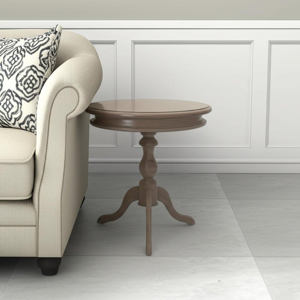 25" Natural Solid Wood Round Pedestal End Table