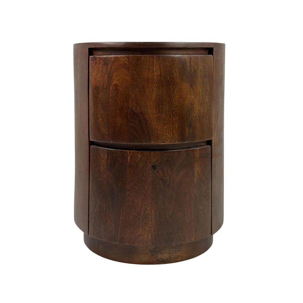 24" Chestnut Solid Wood Round Drum End Table With Two Drawers
