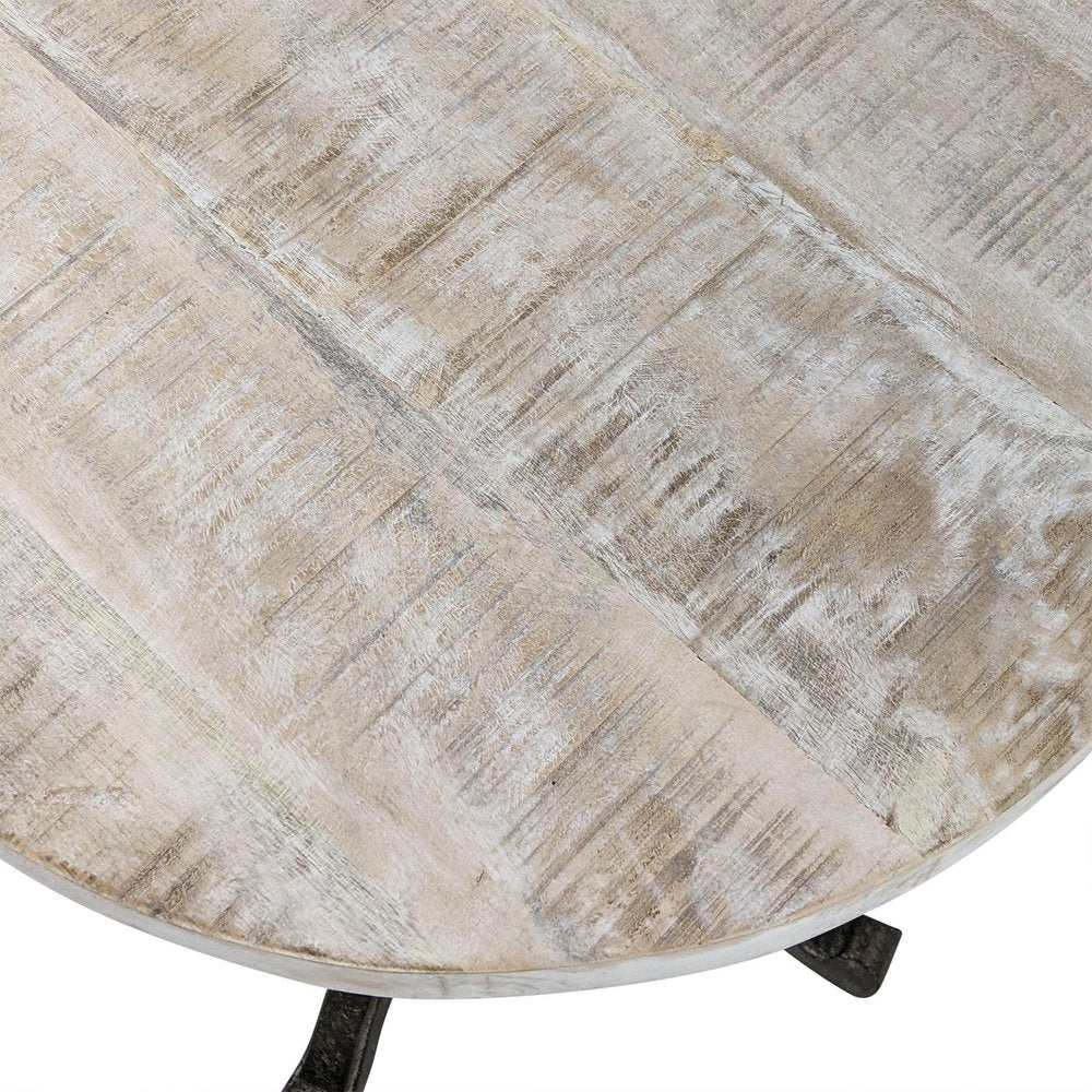 22" Natural and Black Solid Wood and Metal Height Adjustable Round Pedestal End Table
