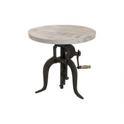19" Natural and Gunmetal Solid Wood and Iron Height Adjustable Round End Table