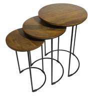 Set of Two Chestnut and Black Solid Wood and Metal Round Frame Nested Tables