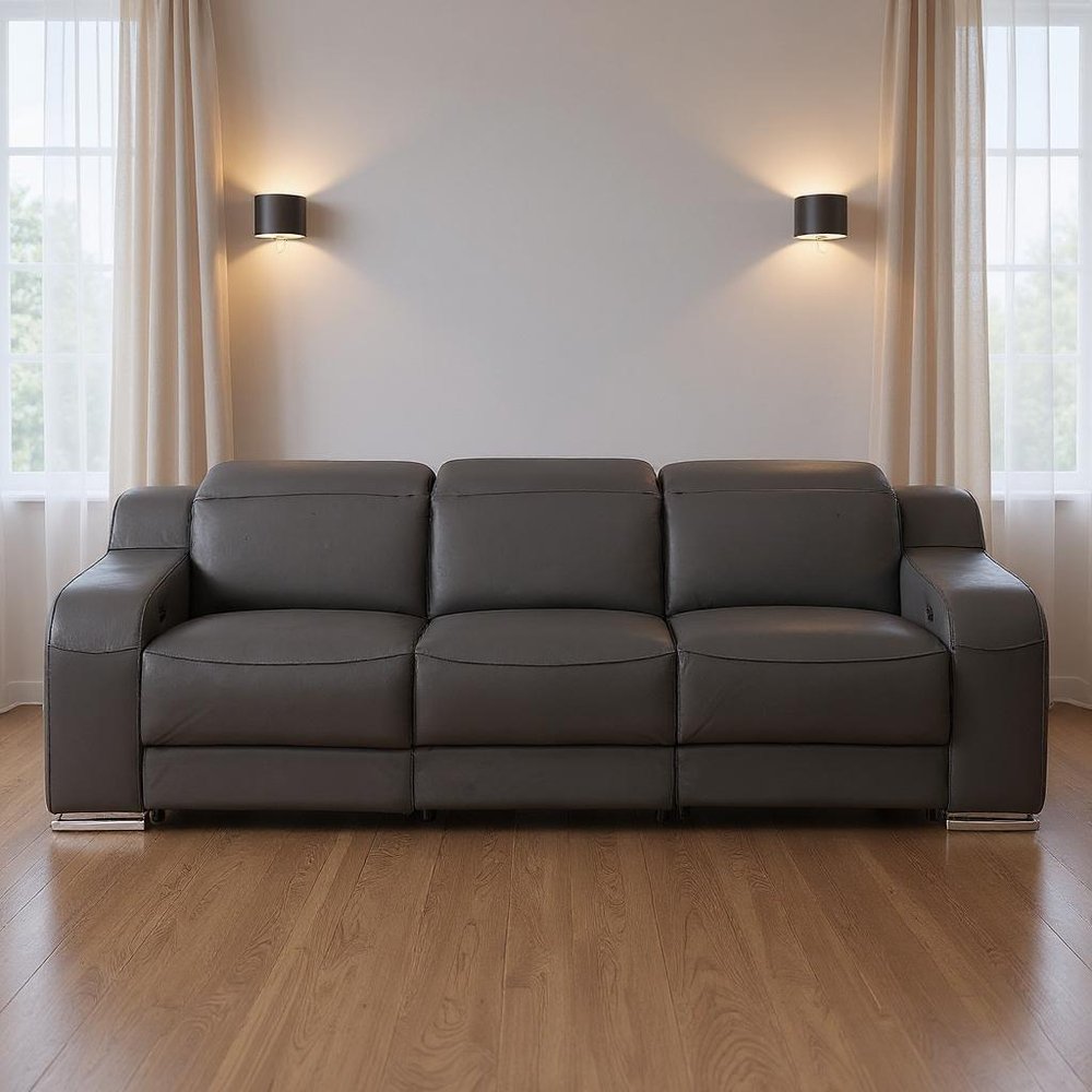 103" Dark Gray Italian Leather Reclining USB Sofa