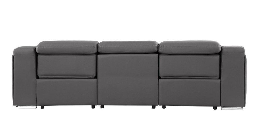 103" Dark Gray Italian Leather Reclining USB Sofa