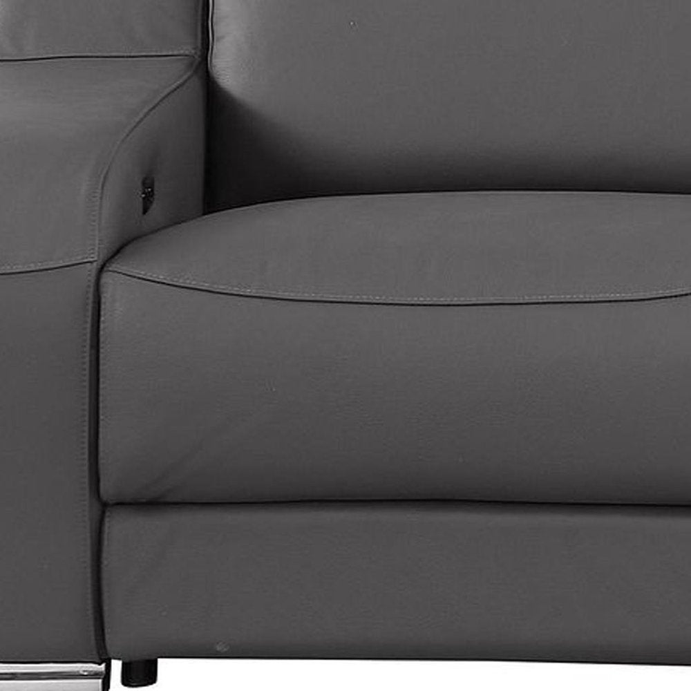 103" Dark Gray Italian Leather Reclining USB Sofa