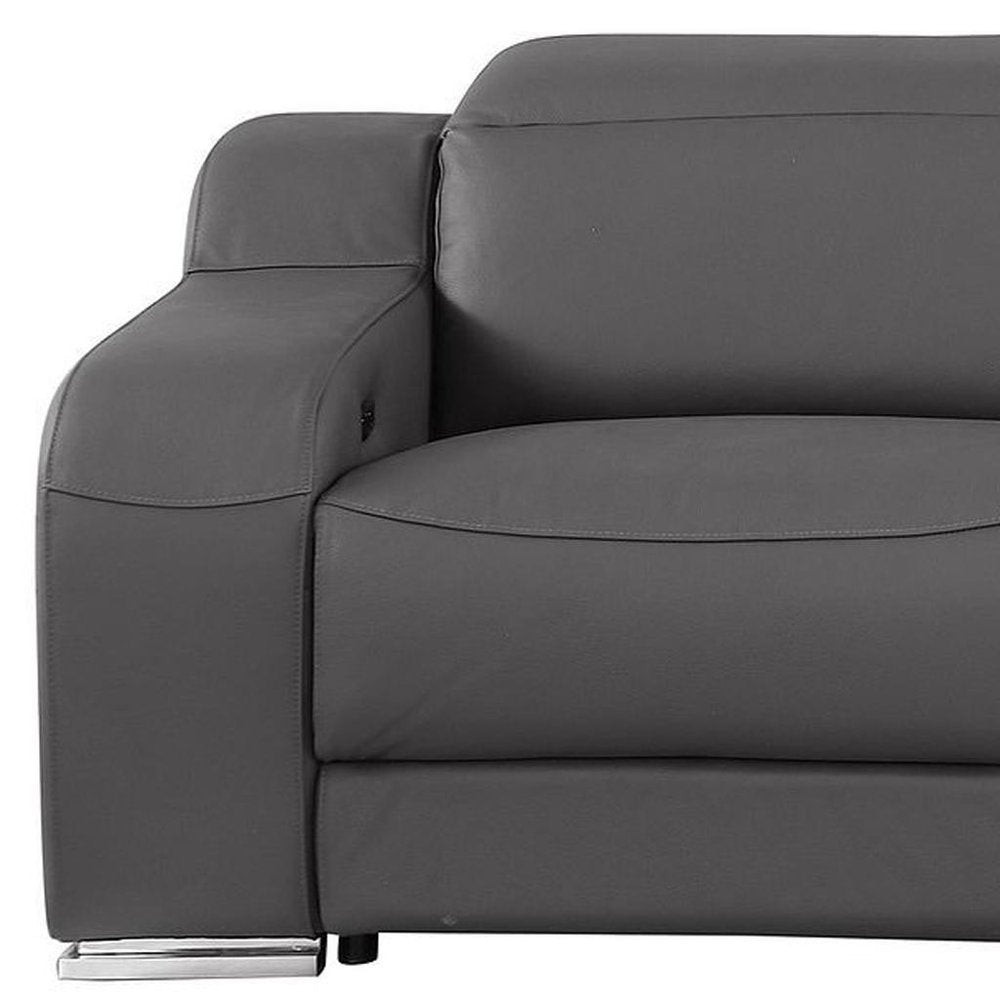 103" Dark Gray Italian Leather Reclining USB Sofa