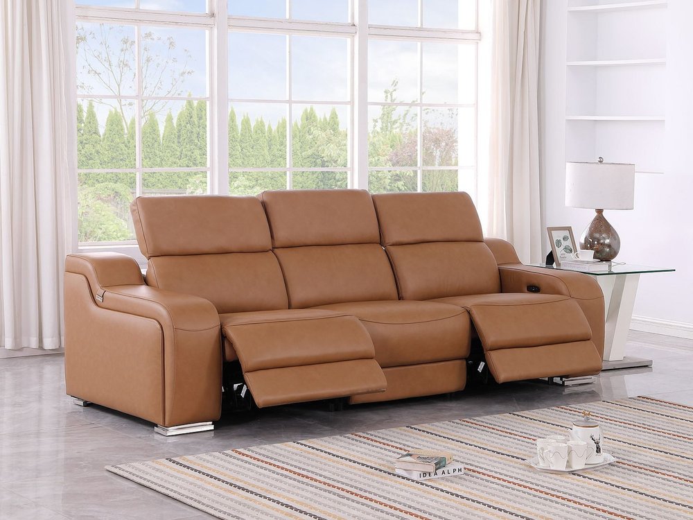 103" Dark Gray Italian Leather Reclining USB Sofa