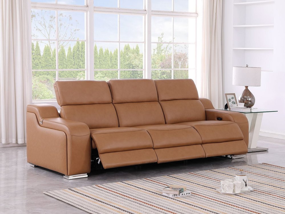 103" Chestnut Italian Leather Reclining USB Sofa