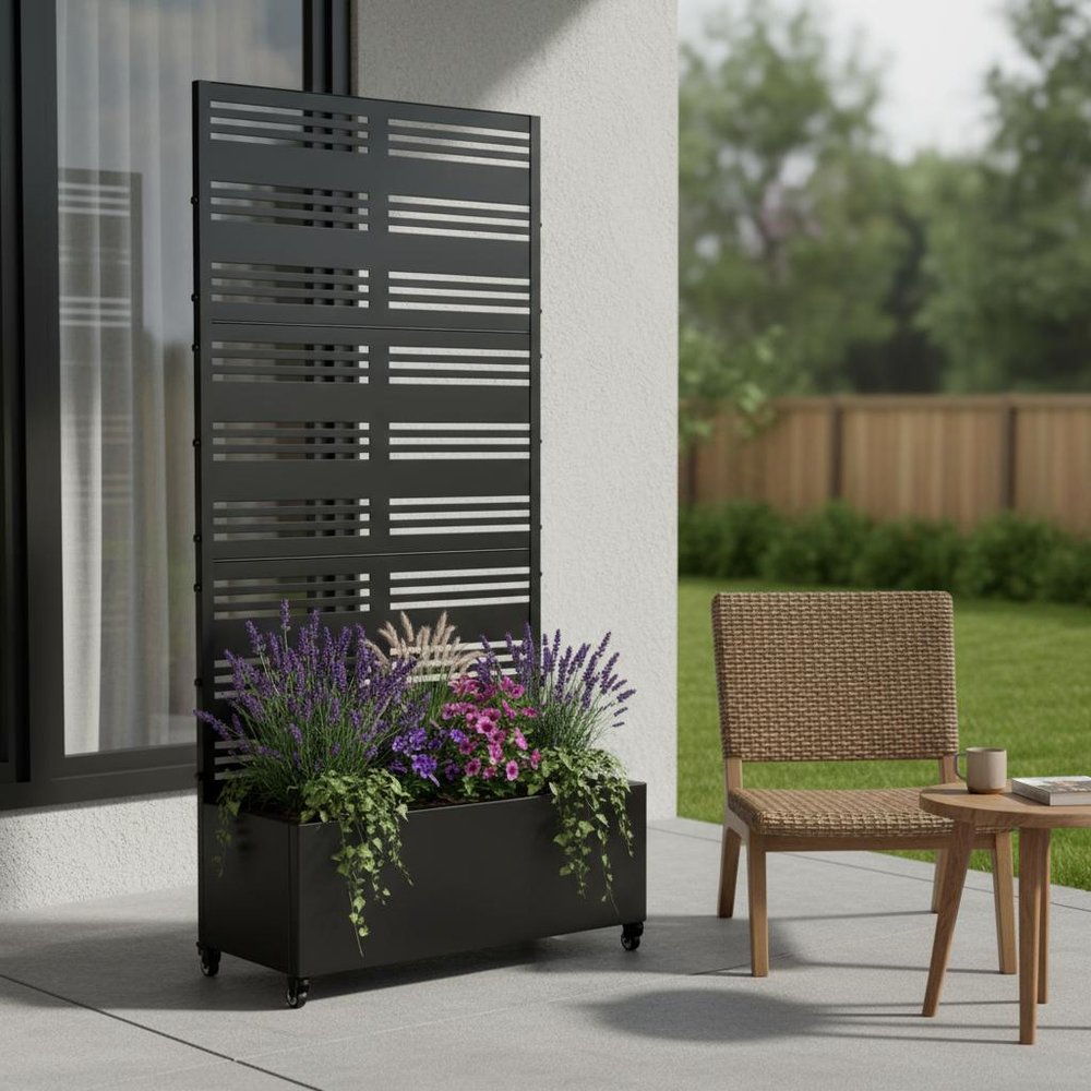 72" X 35" Black Metal Rectangular Planter Box