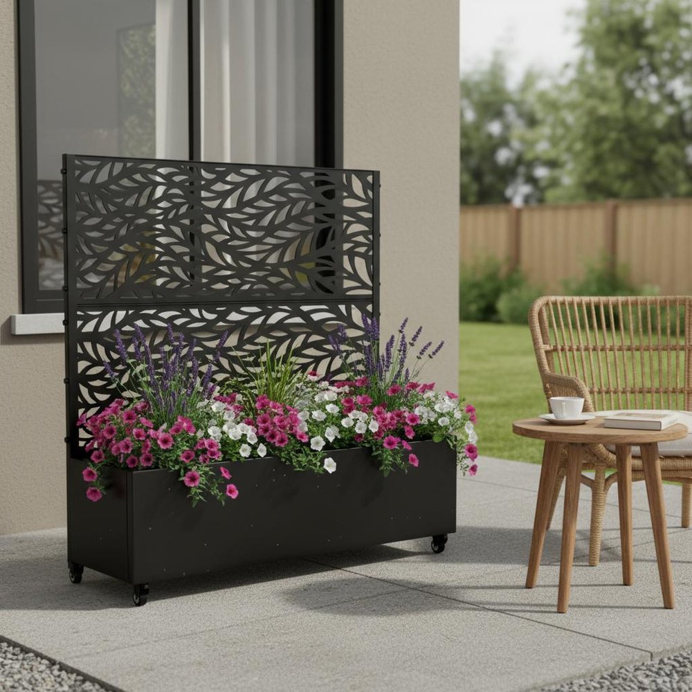 47" X 47" Black Metal Rectangular Planter Box