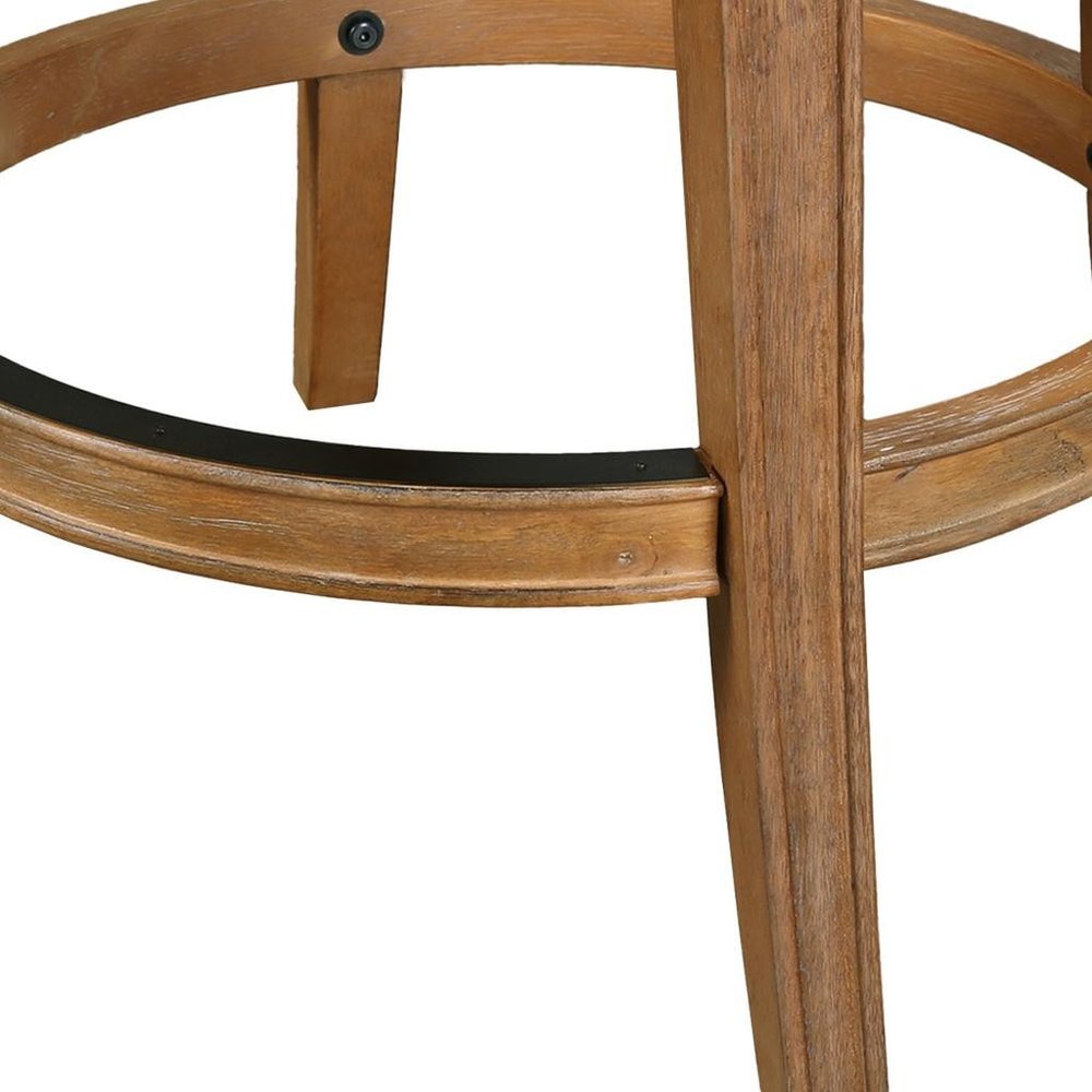 Linen and Brown Fabric and Solid Wood Low Back Counter Height Swivel Bar Chair