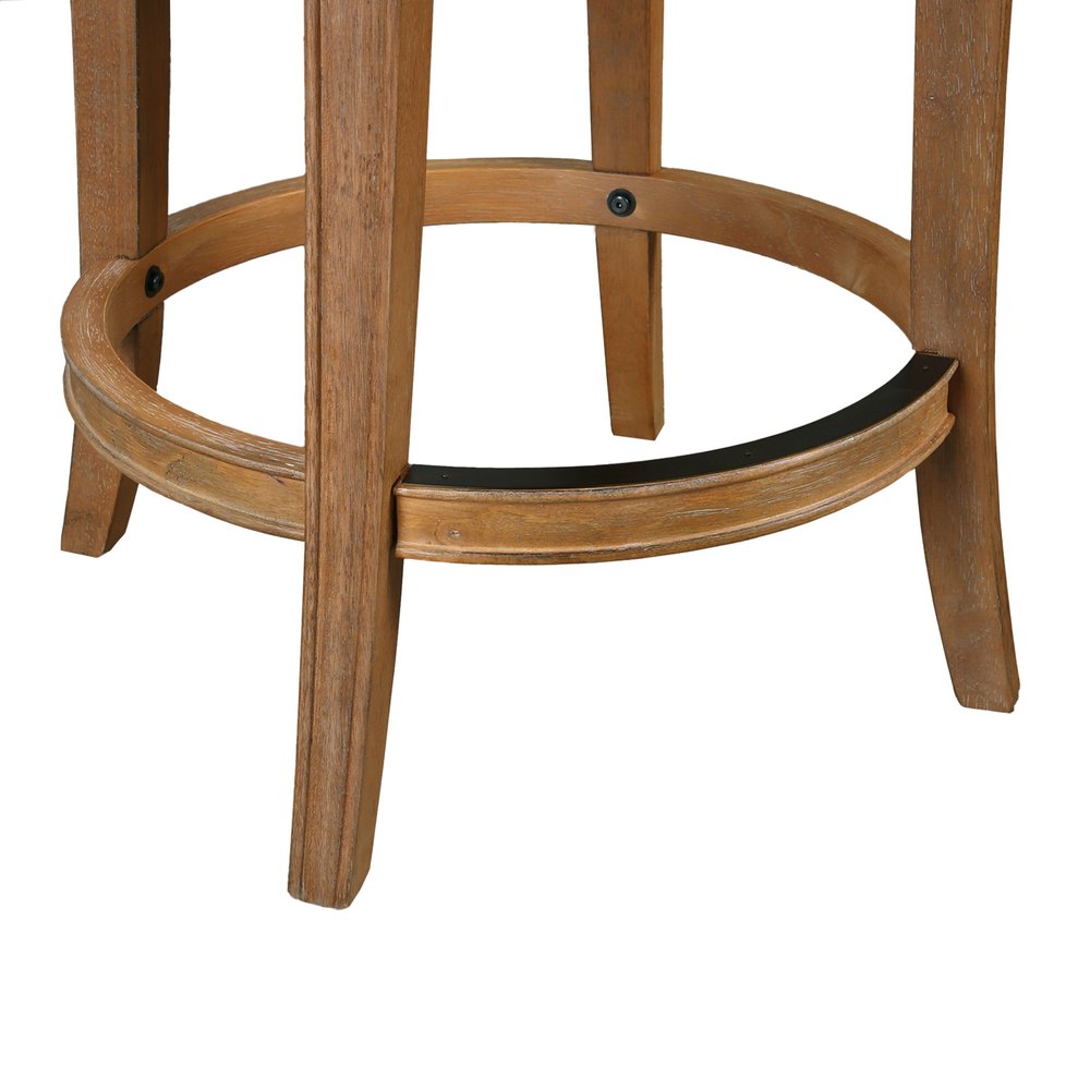 Linen and Brown Fabric and Solid Wood Low Back Counter Height Swivel Bar Chair
